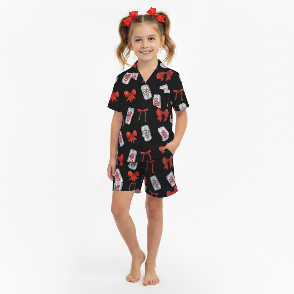 Diet Coke& Bow Short Sleeve Pajama Shirt For Kids