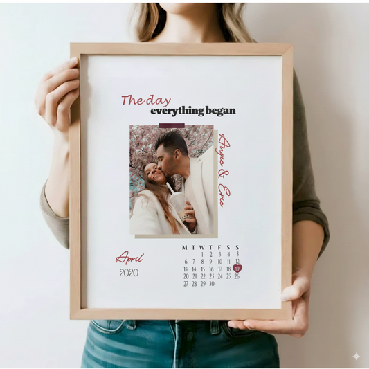 💕The Day Everthing Began 💕Couple Anniversary Calendar With Angle-Sensing Photo Flashcard Frame