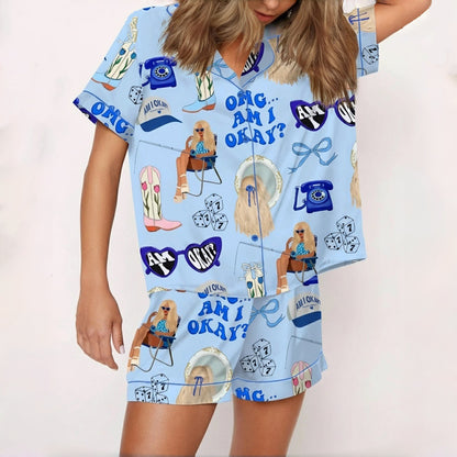 Am I Okay Moroney Short sleeve Pajama Shirt &4 inch inseam Shorts for Women