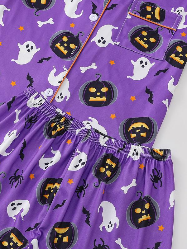 Halloween Print Lapel Neck Pajama Set