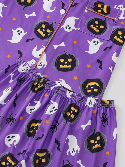 Halloween Print Lapel Neck Pajama Set