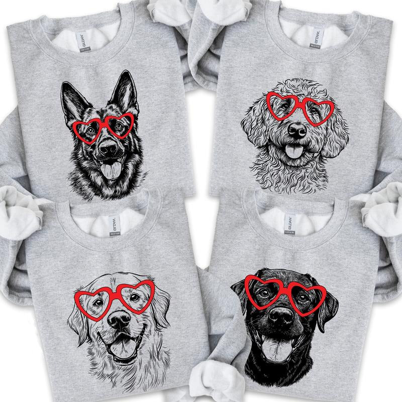 50 Dog Breeds in Adorable Heart Shaped Glasses T-Shirt / Crewneck / Hoodie