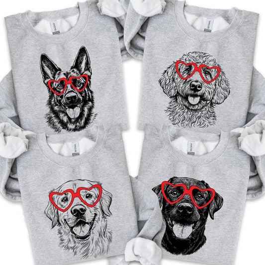 50 Dog Breeds in Adorable Heart Shaped Glasses T-Shirt / Crewneck / Hoodie