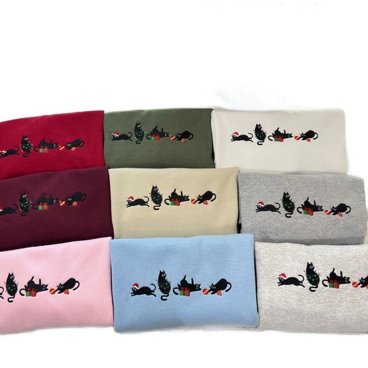 Black Christmas Cats Style Embroidered Shirt