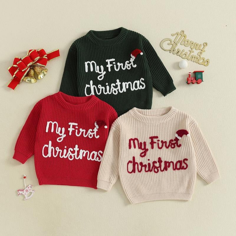 My First Christmas Embroidered Baby Sweater