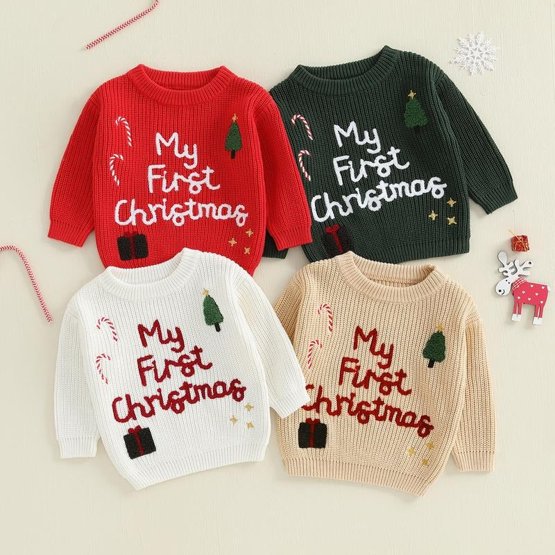 My First Christmas Embroidered Baby Sweater