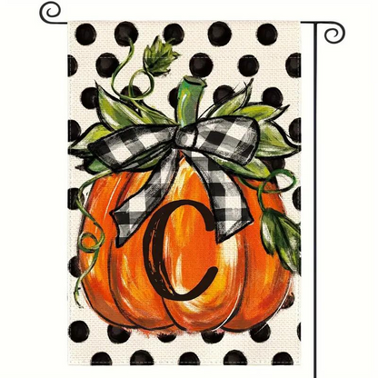 Fall Monogram Letter Pumpkin Garden Flag