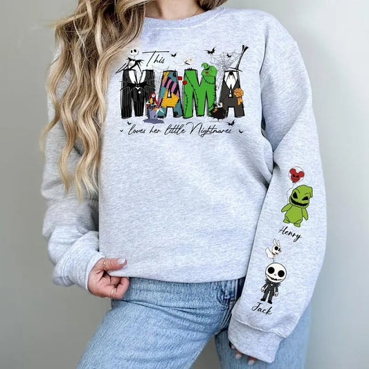 Custom This Mama Loves Her Nightmare On Sleeve Crewneck / Hoodie