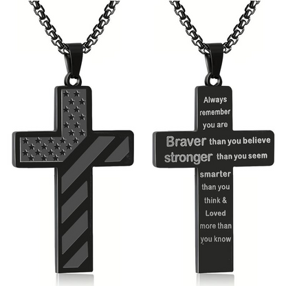 Cross Necklace With Bible Verse & American Flag Pendant