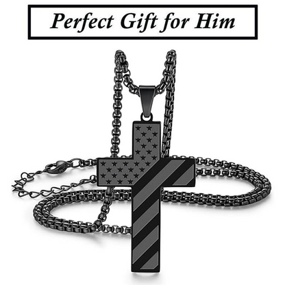 Cross Necklace With Bible Verse & American Flag Pendant