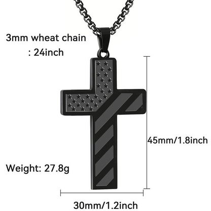 Cross Necklace With Bible Verse & American Flag Pendant