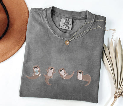 Cute Otters Embroidered Summer Spring Comfort Colors Shirt